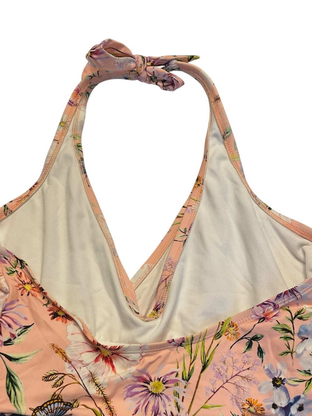 Freshwater Pink & Navy Floral Wrap Halter Top One-Piece Swimsuit sz Large - Picture 6 of 6